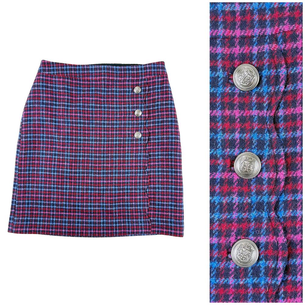 Talbots Plaid Wool Mini Skirt NWT Women 2P Pink Blue Twee Preppy Academia Retro